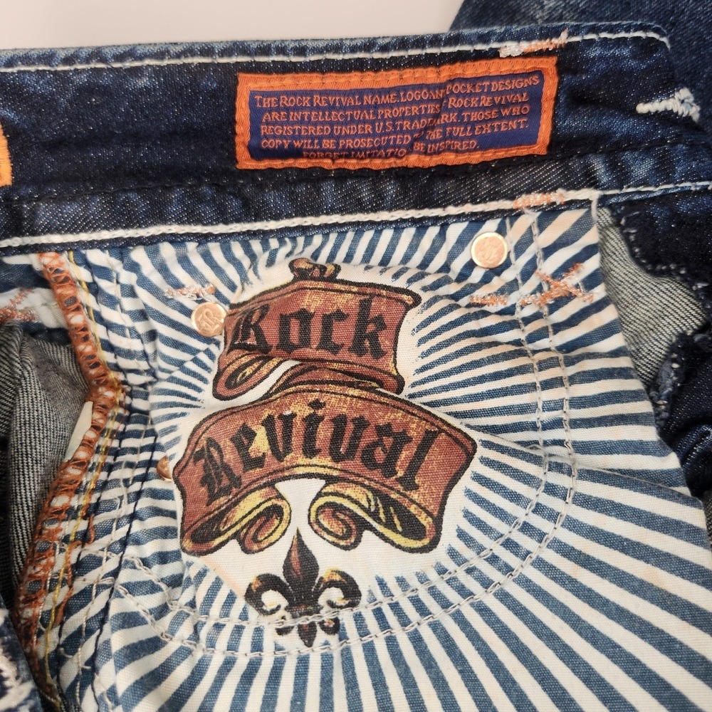 ROCK REVIVAL Noelle Capri Jeans Womens 25 Dark Blue Denim Embellished Rhinestone - Picture 11 of 15